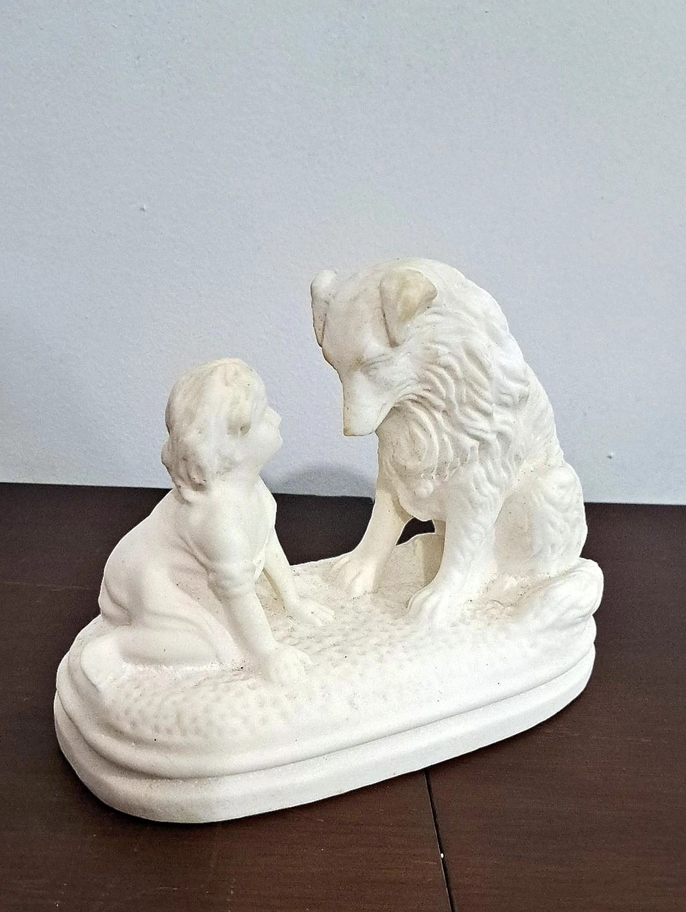 Rare! Antique Salt Stone Sculpture Child and Dog